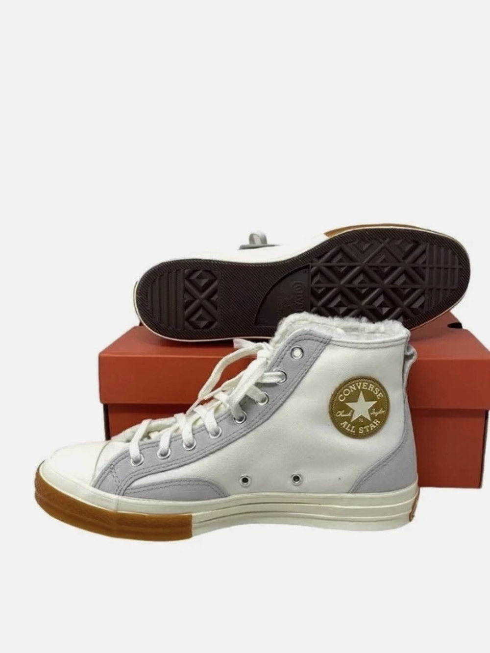 Converse High-Top Sneakers in White, Light Gray and Gum - Picture 6 of 6